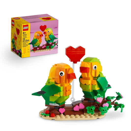 LEGO Valentine Lovebirds on a branch with hearts, perfect for gifting and home display.