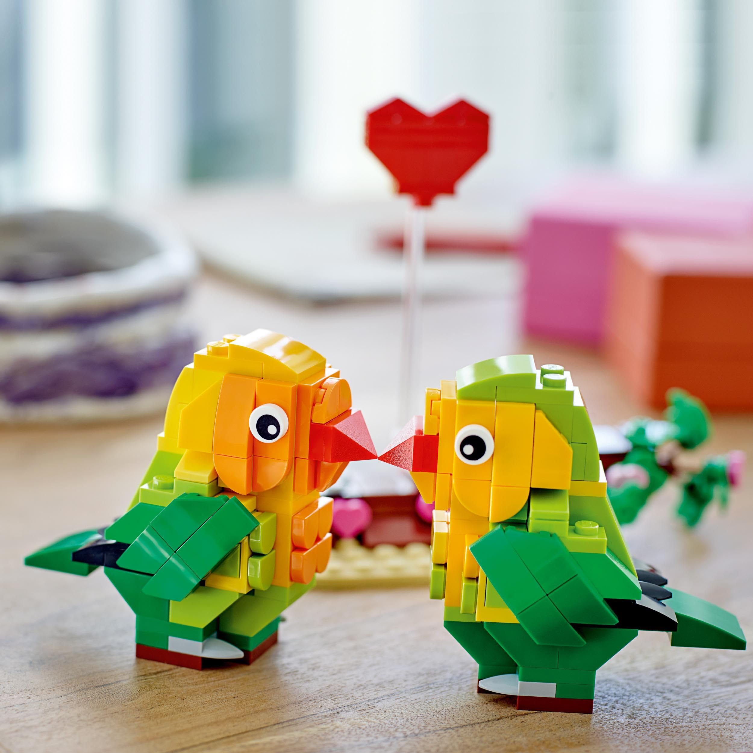 LEGO Valentine Lovebirds on shelf, a lasting keepsake and decor.