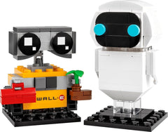 Close-up of LEGO Wall-E and Eve BrickHeadz figures for collectors.