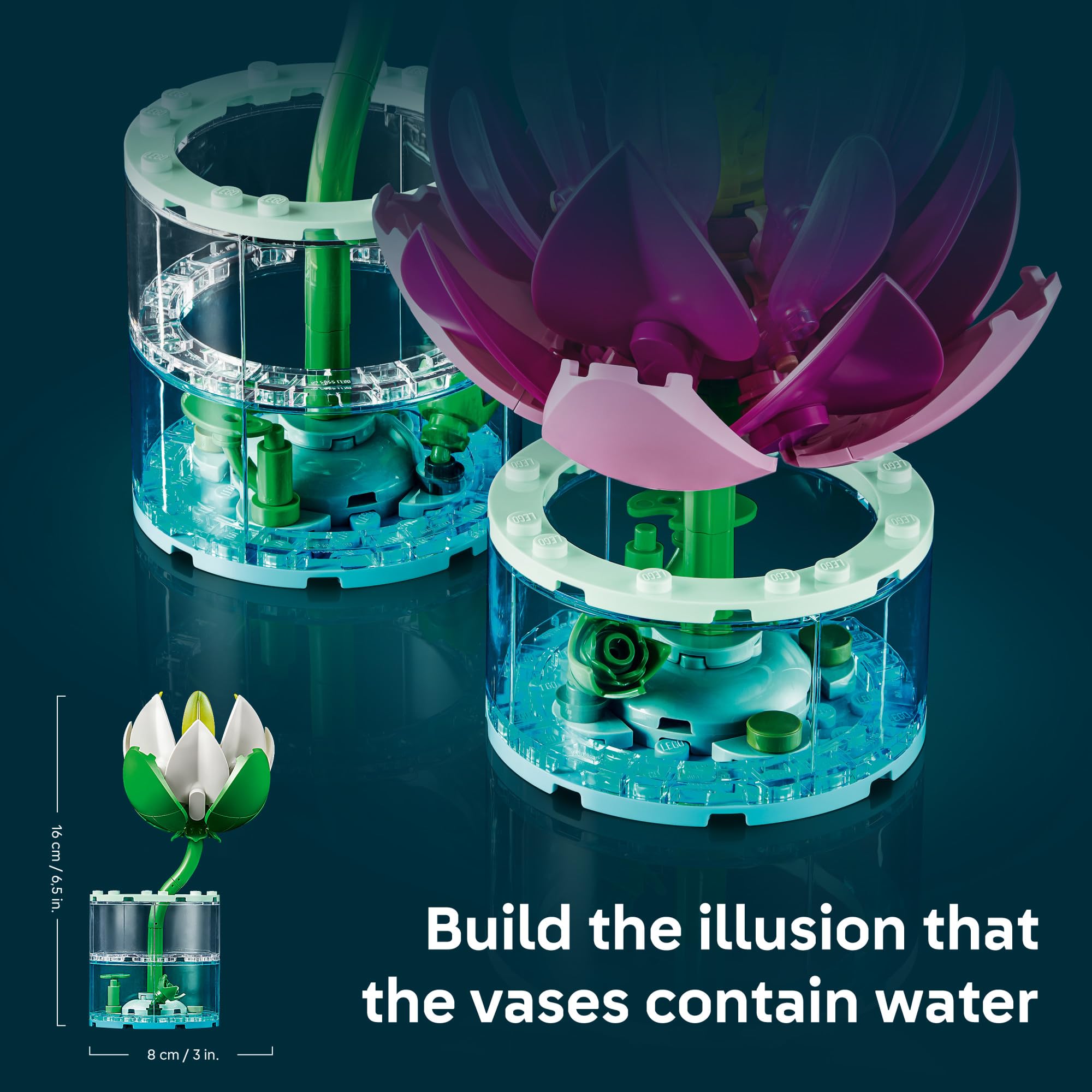 LEGO water lilies on a bookshelf for scale and simple stylish home decoration