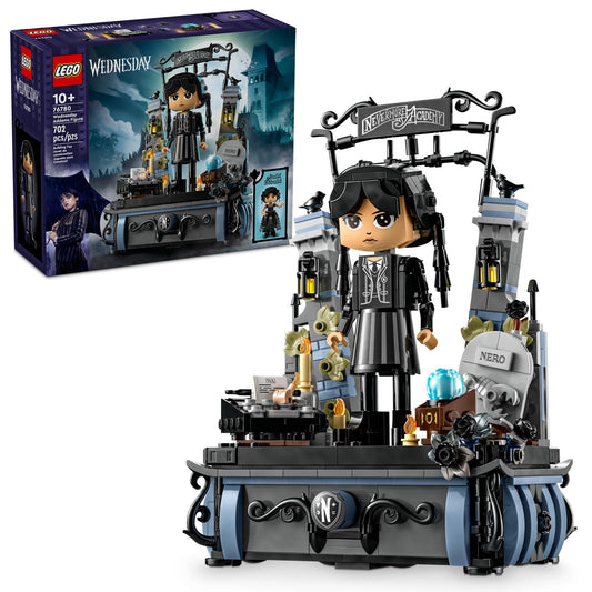 LEGO Wednesday Addams figure pose showcases posable features for dynamic play and display.