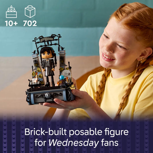 LEGO Wednesday Addams figure with Thing enhances imaginative scenes and storytelling.