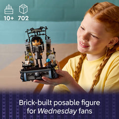 LEGO Wednesday Addams figure with Thing enhances imaginative scenes and storytelling.