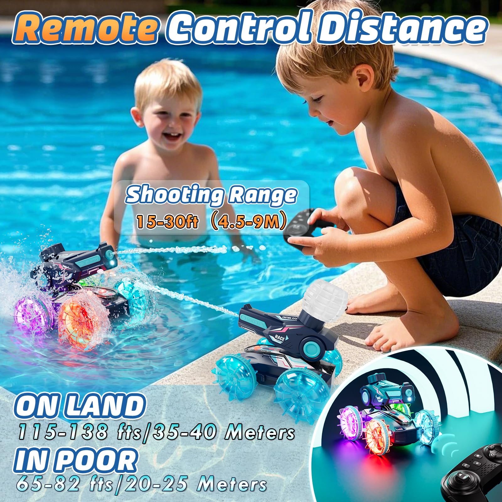 Lehoo Castle Amphibious RC Car rear view with durable shell