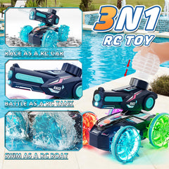 Lehoo Castle Amphibious RC Car side view highlighting 4WD grip