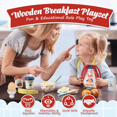 Lehoo Castle wooden egg and toast set for realistic kitchen pretend play