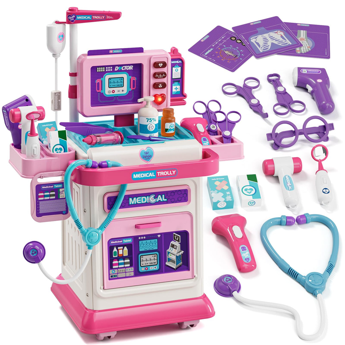 Lehoo Castle pink doctor cart ready for imaginative play on the go