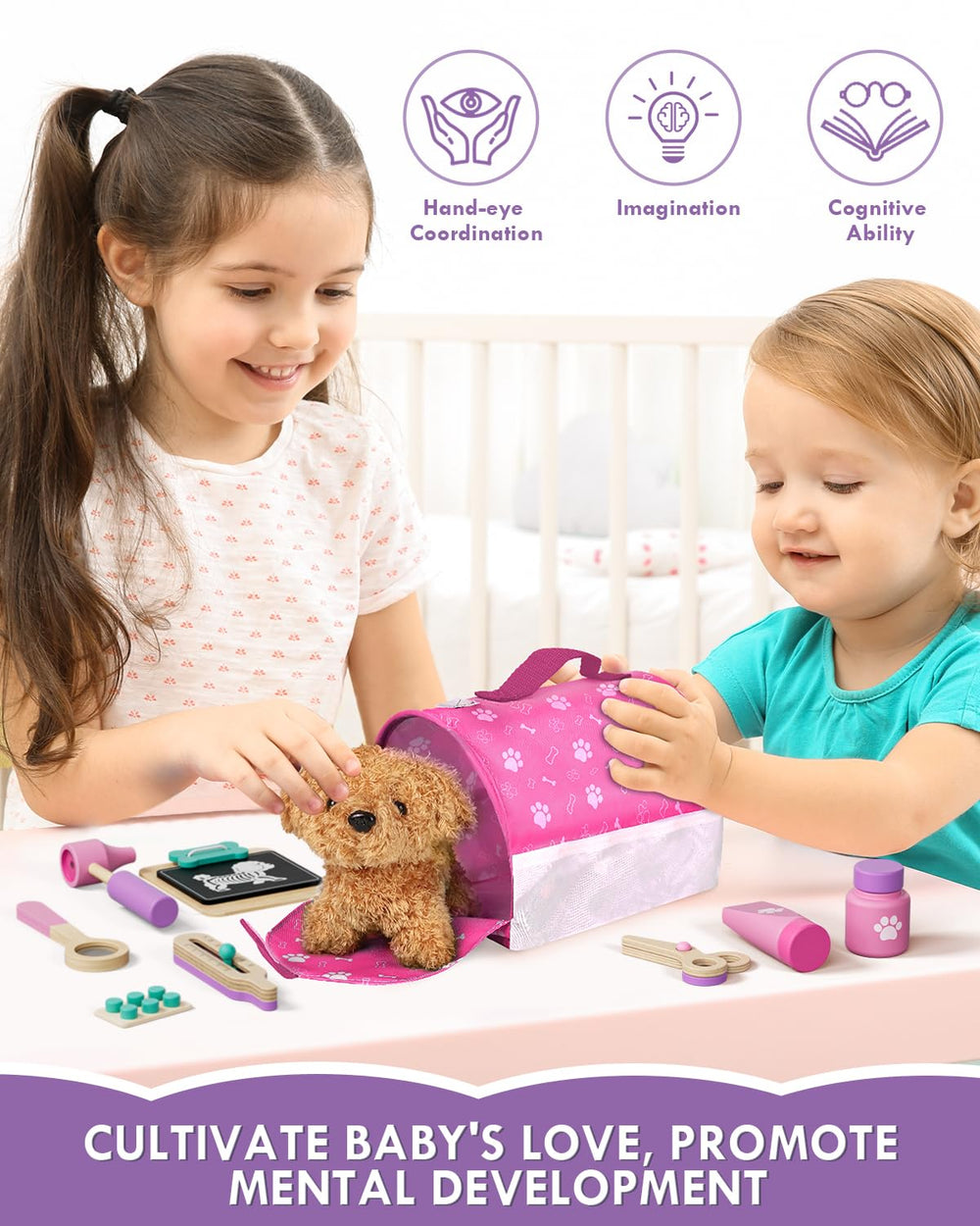 Lehoo Castle doctor coat and hat set enhances dressing up and character play.