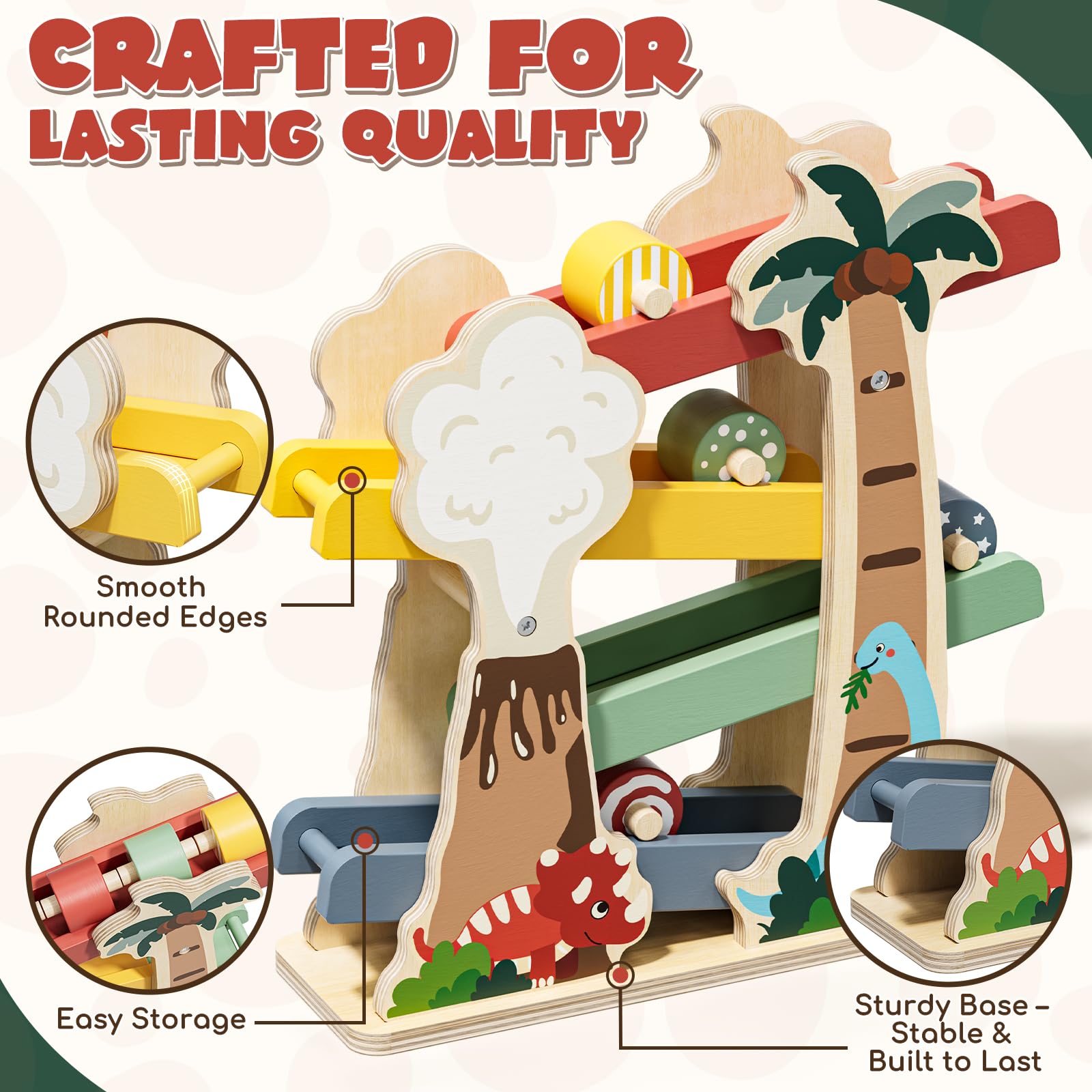 Lehoo Castle durable wood finish uses non-toxic paint for lasting use.