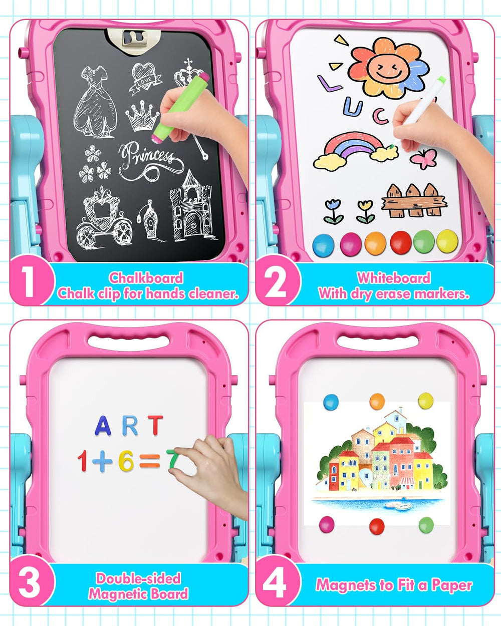 Lehoo Castle easel includes magnetic letters chalk markers and magnets for early learning