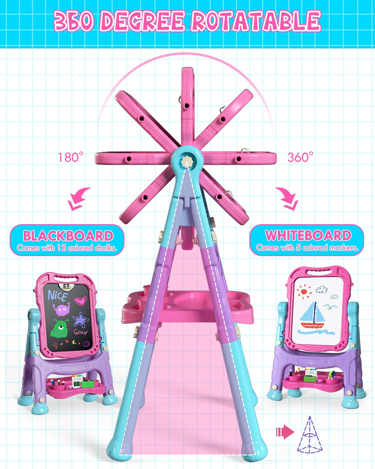Lehoo Castle easel double-sided board rotates 360 degrees for shared art