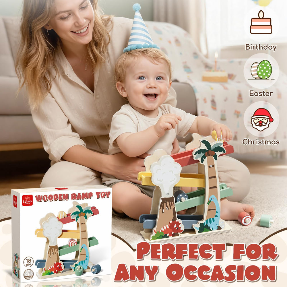 Lehoo Castle educational play supports motor skills through dinosaur racing.