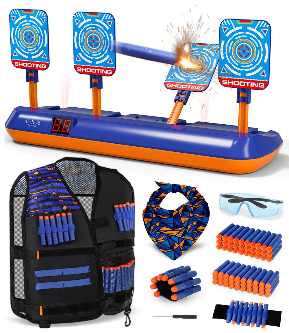 Lehoo Castle electronic target base set up for continuous Nerf play