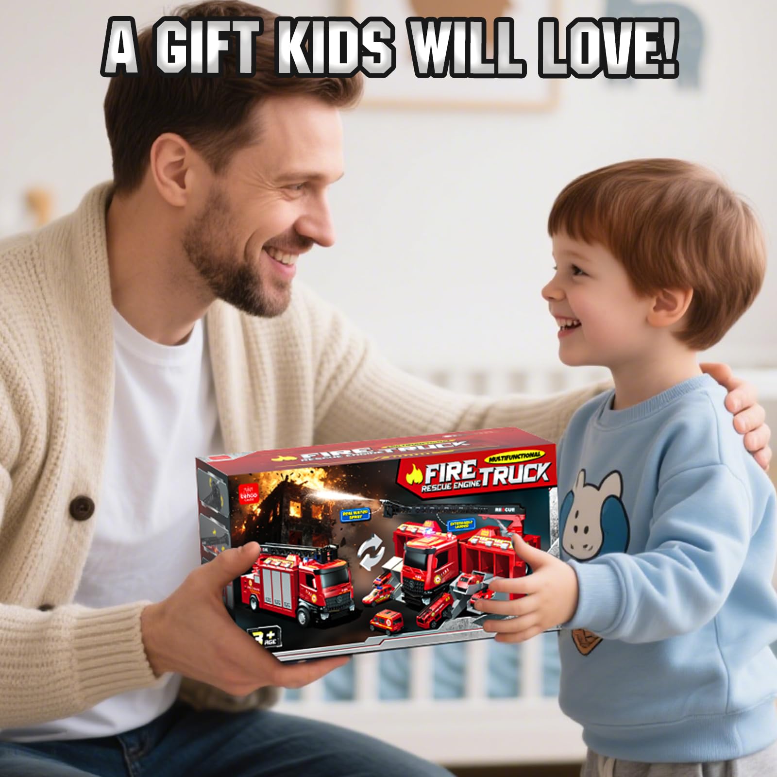 Lehoo Castle fire truck gift-ready packaging ideal for birthdays.