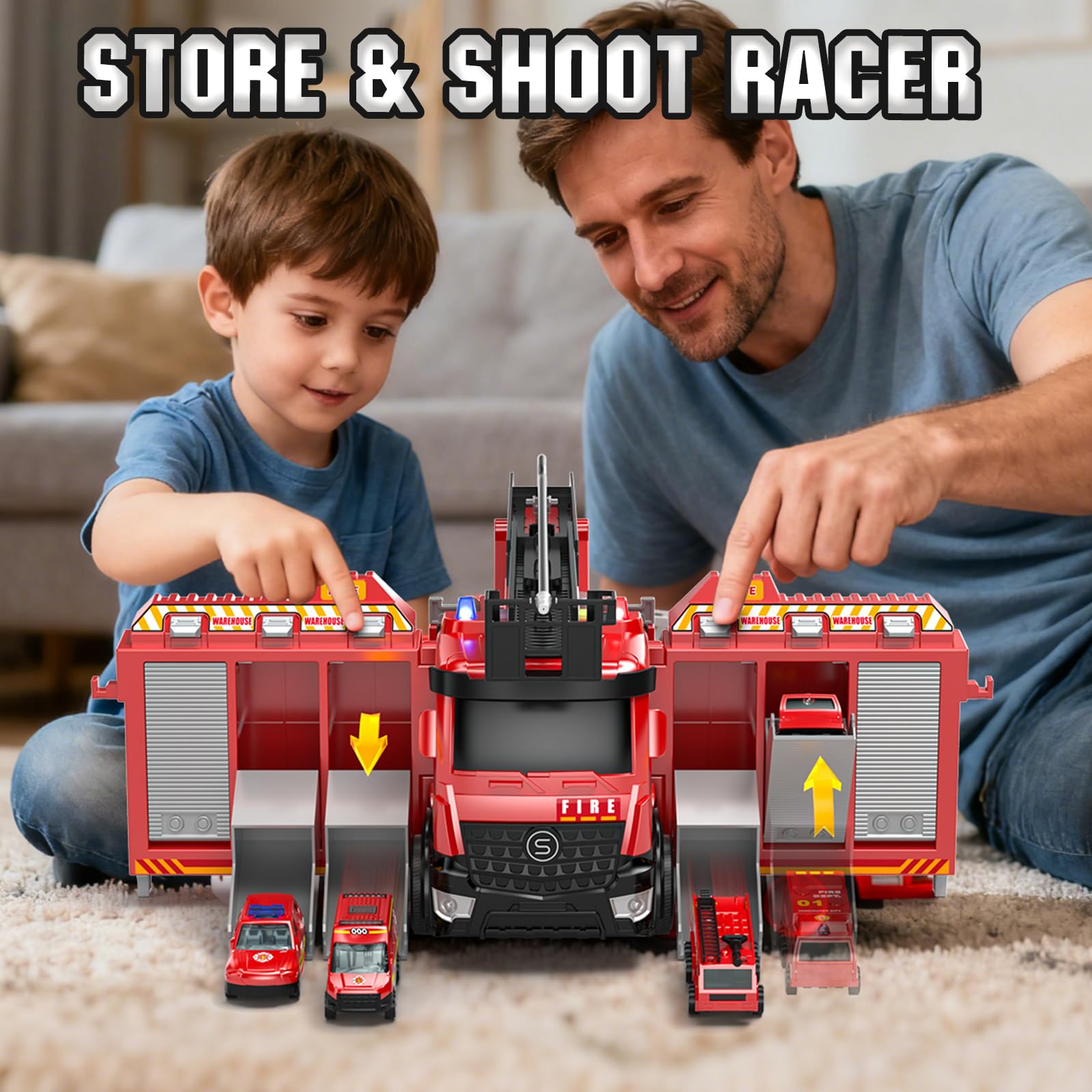 Lehoo Castle fire truck water spray feature promotes STEM-inspired pretend rescues.