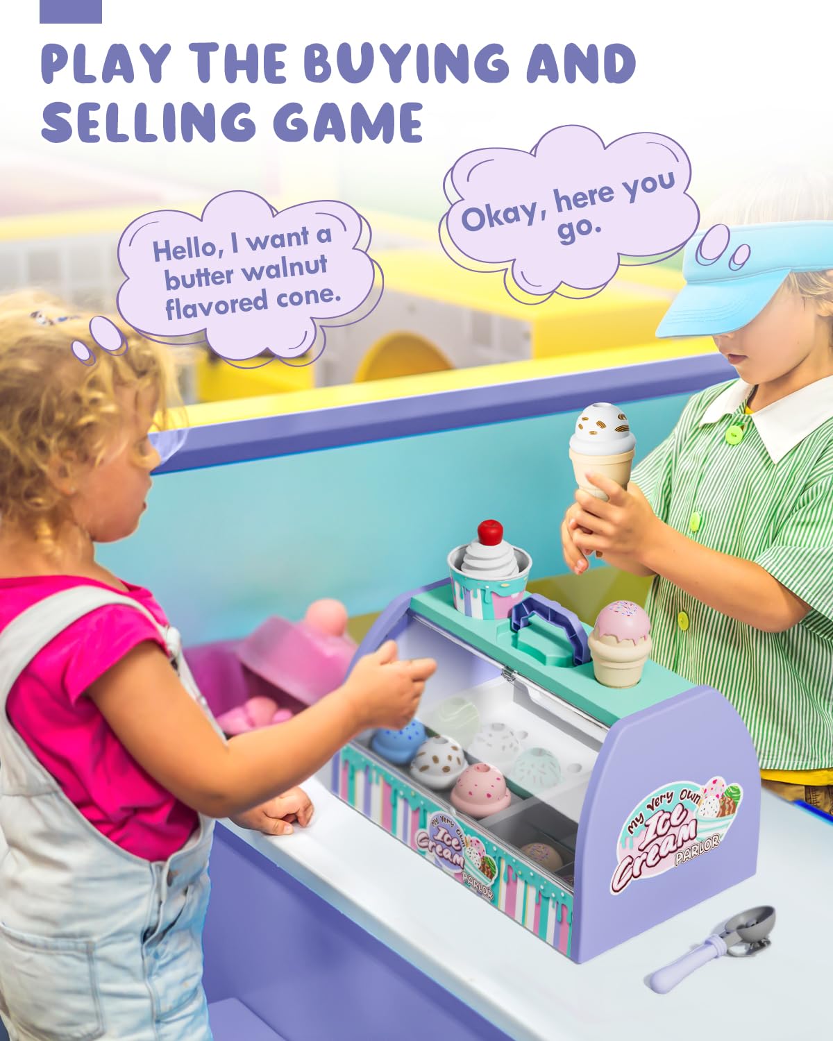 Lehoo Castle cones and cup highlight interchangeable toppings for varied pretend treats.