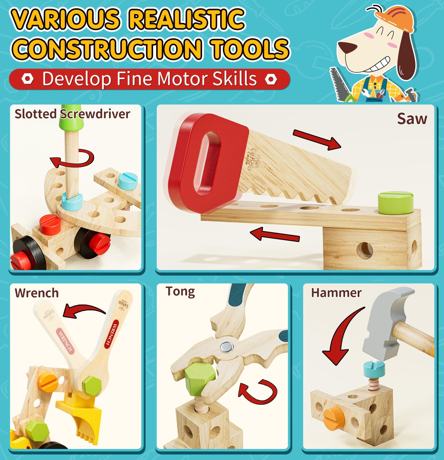 Lehoo Castle Kids Tool Set hammer helps with pretend construction and hand-eye coordination