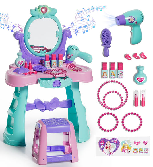 Lehoo Castle vanity table with mirror and lights for imaginative dress-up play