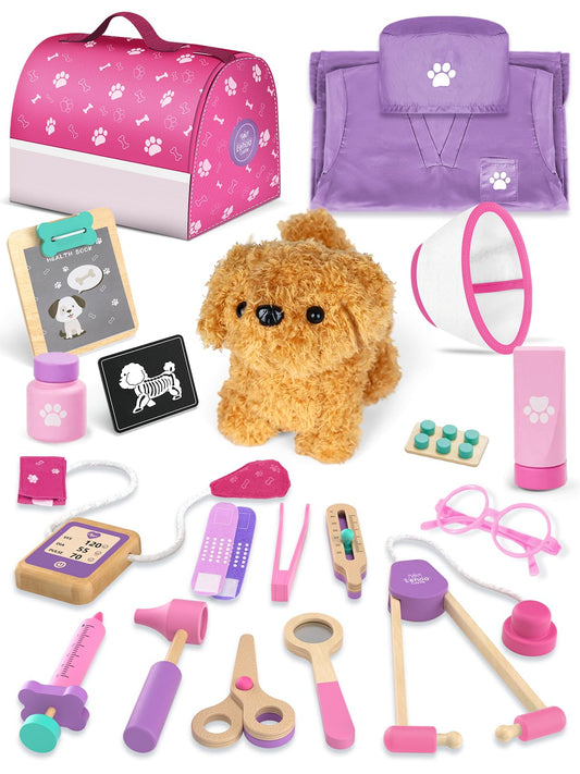 Lehoo Castle pink doctor kit contents for imaginative pretend play and organized storage.