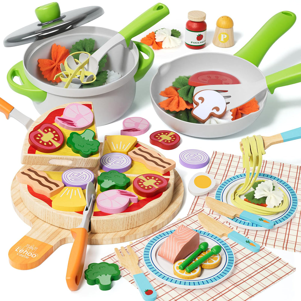 Lehoo Castle pizza toy with pot and pan for imaginative kitchen play