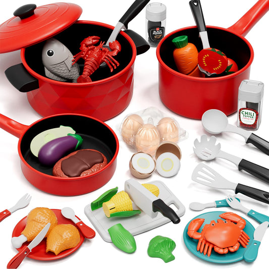 Lehoo Castle play kitchen pots and pans for imaginative cooking sessions.