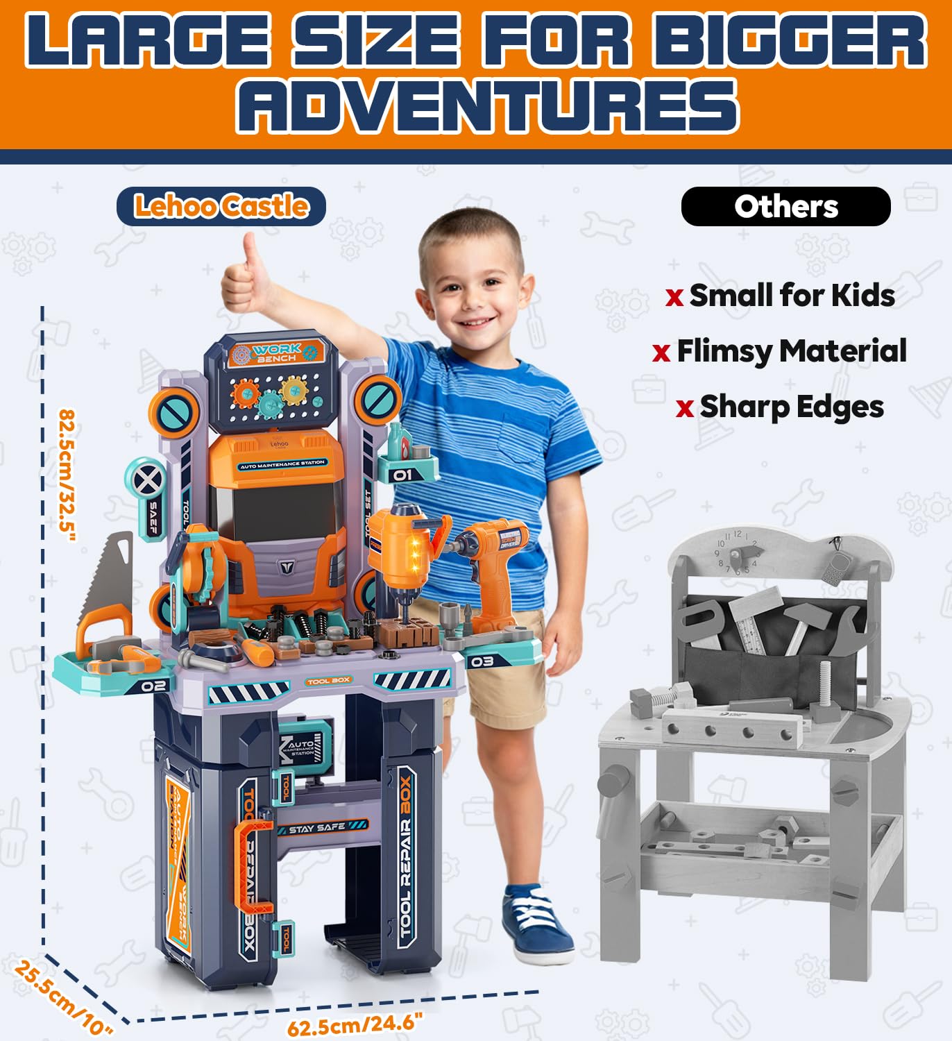 Lehoo Castle tool set includes hammer, screwdriver, and wrench for early skills.