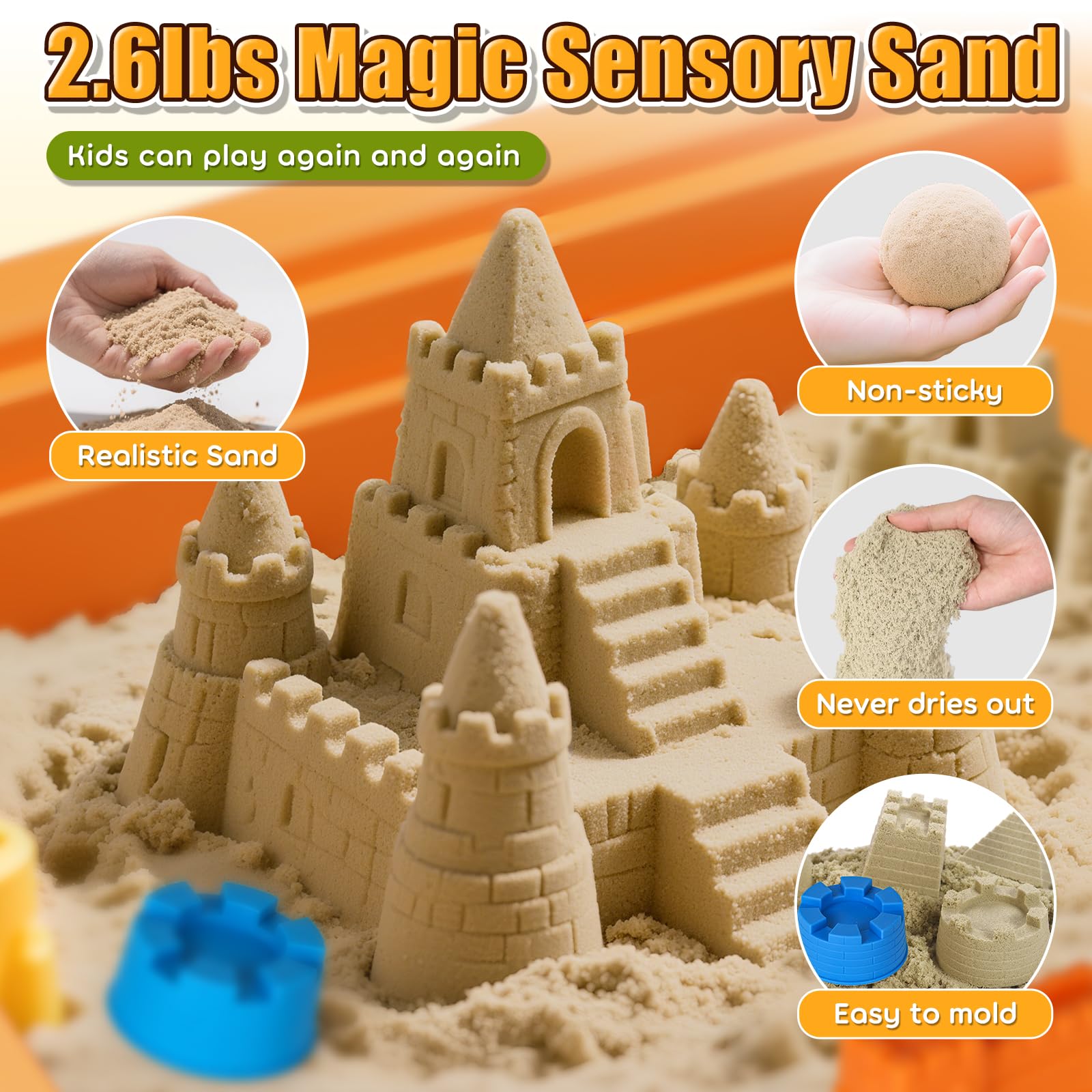 Lehoo Castle sensory table with 26lbs sand ready for tactile exploration.