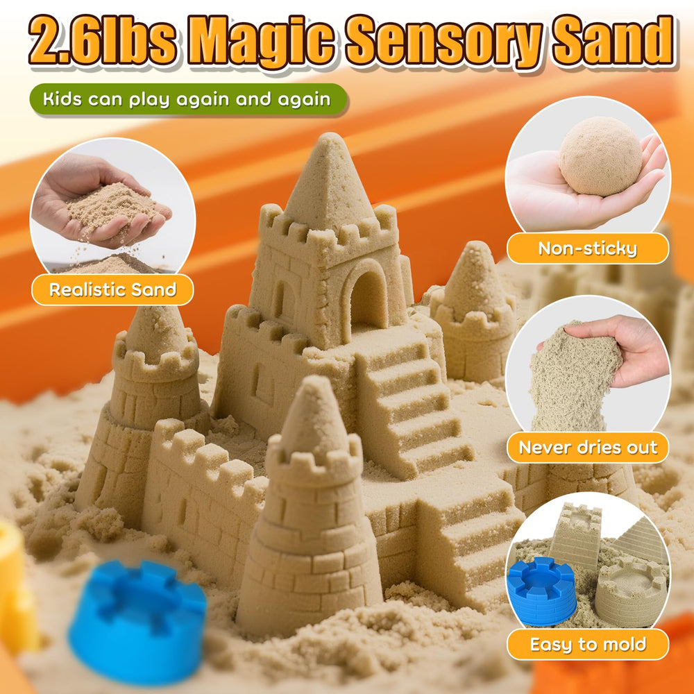 Lehoo Castle sensory table with 26lbs sand ready for tactile exploration.
