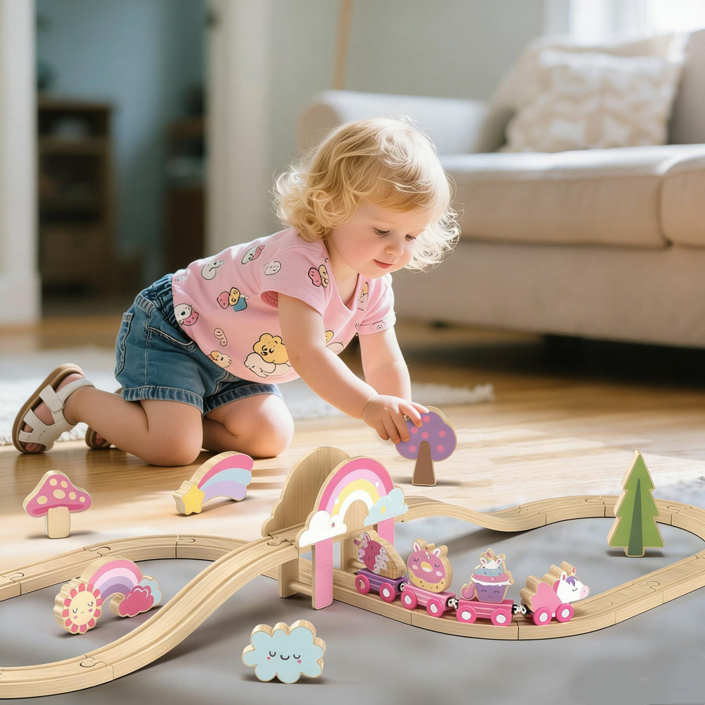 Lehoo Castle smooth-edge wooden train ensures safe daily play