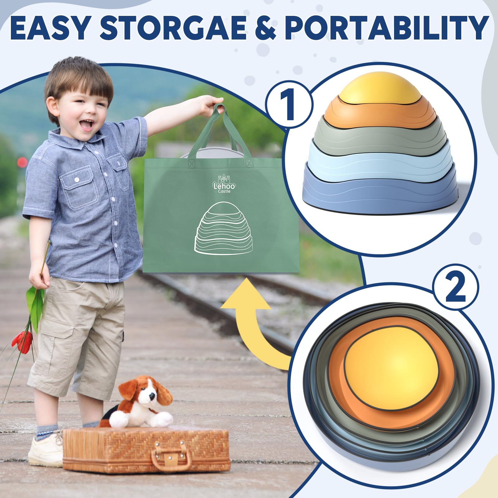 Compact storage bag included with Lehoo Castle stones for easy transport and storage.