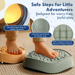 Lehoo Castle stepping stones feature a textured surface to improve grip during balance activities.