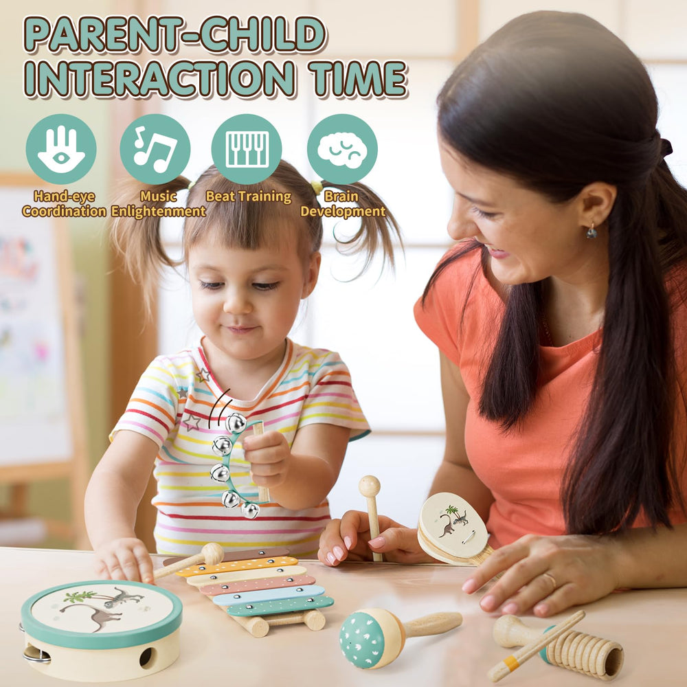 Lehoo Castle tambourine for toddlers supports social play and rhythm skills.