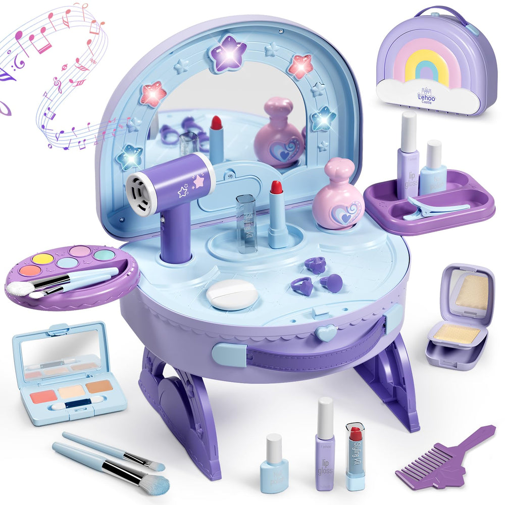 Lehoo Castle toddler vanity mirror with star lights sparks imaginative dress-up play and grooming skills.