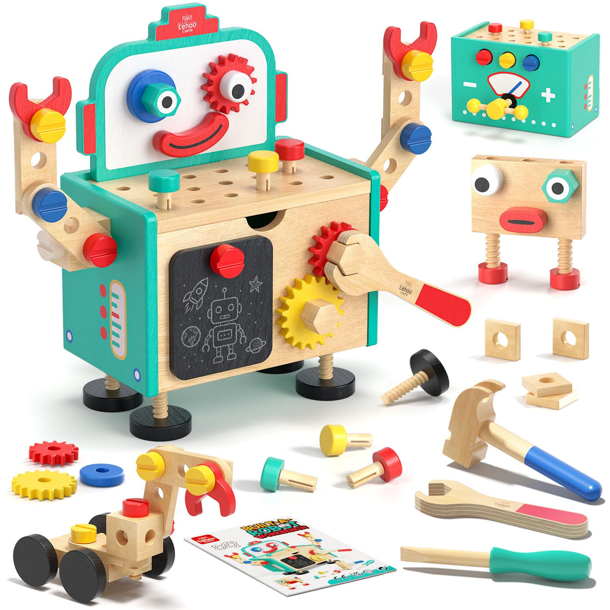 Lehoo Castle tool bench with hammer, kid-friendly real tool play to boost fine motor skills.