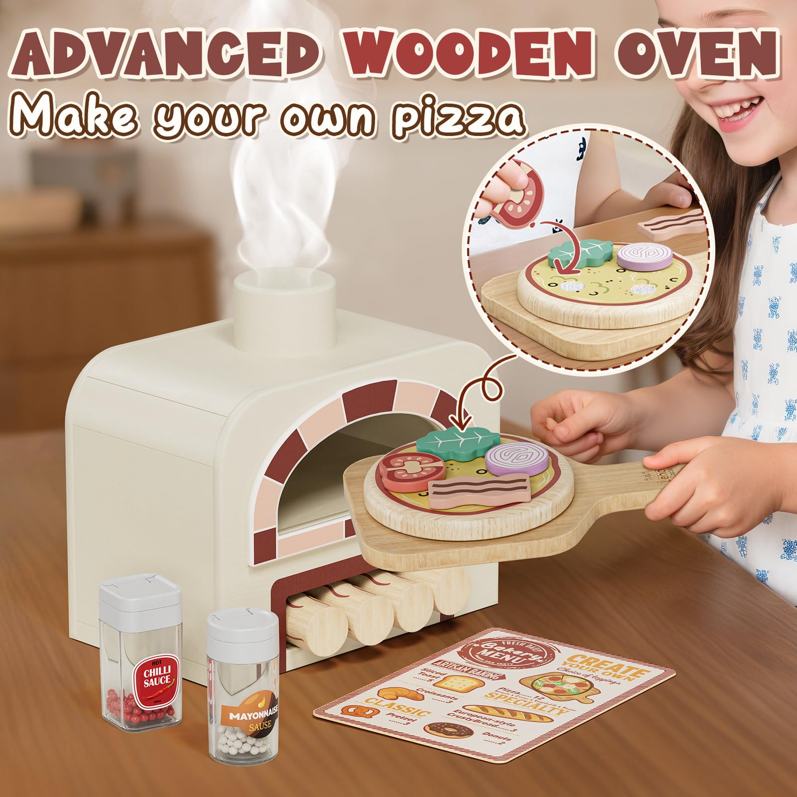 Lehoo Castle pizza oven top compartment, ideal for baking pretend pizzas and breads.