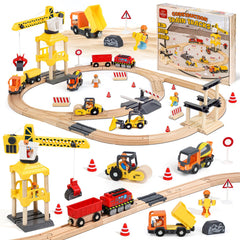 Lehoo Castle wooden train track setup promotes open-ended construction play.