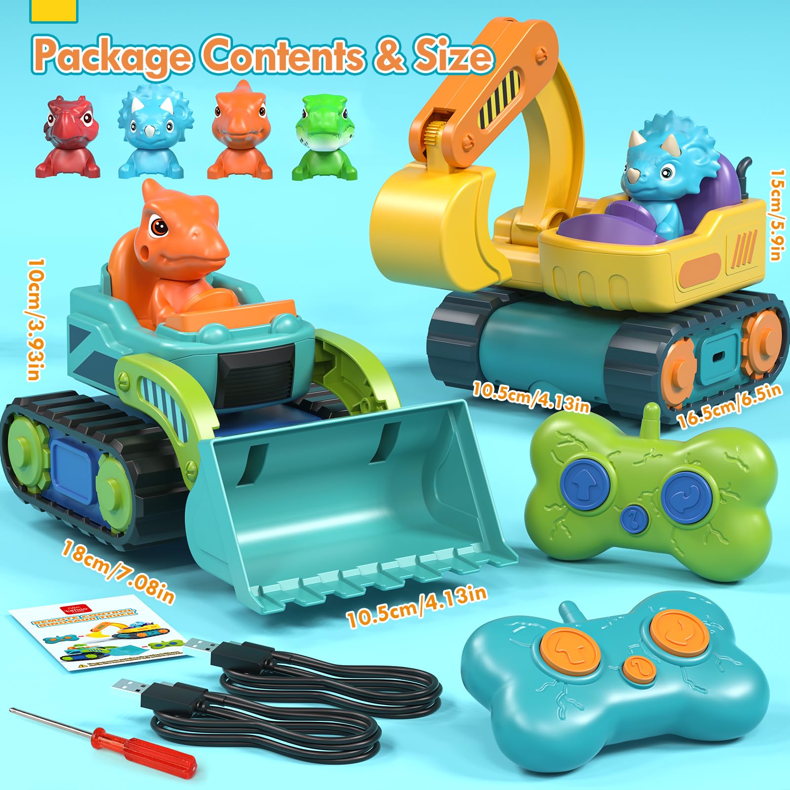 Lehoo Castle two-pack RC vehicles, perfect gift for dino and construction fans.