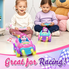 Lehoo Castle unicorn RC car USB rechargeable for hassle-free play sessions.