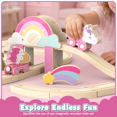 Lehoo Castle unicorn train carriages in pink for storytelling adventures