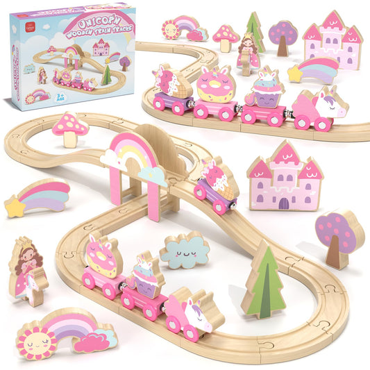 Lehoo Castle unicorn train engine in pink for imaginative play