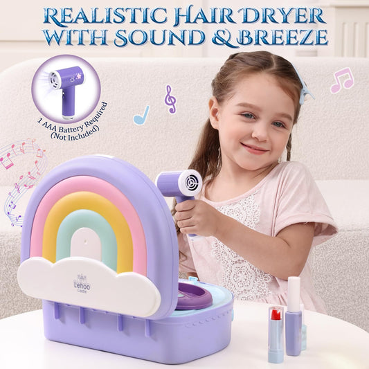 Lehoo Castle vanity with music and a pretend hairdryer enhances interactive pretend grooming.