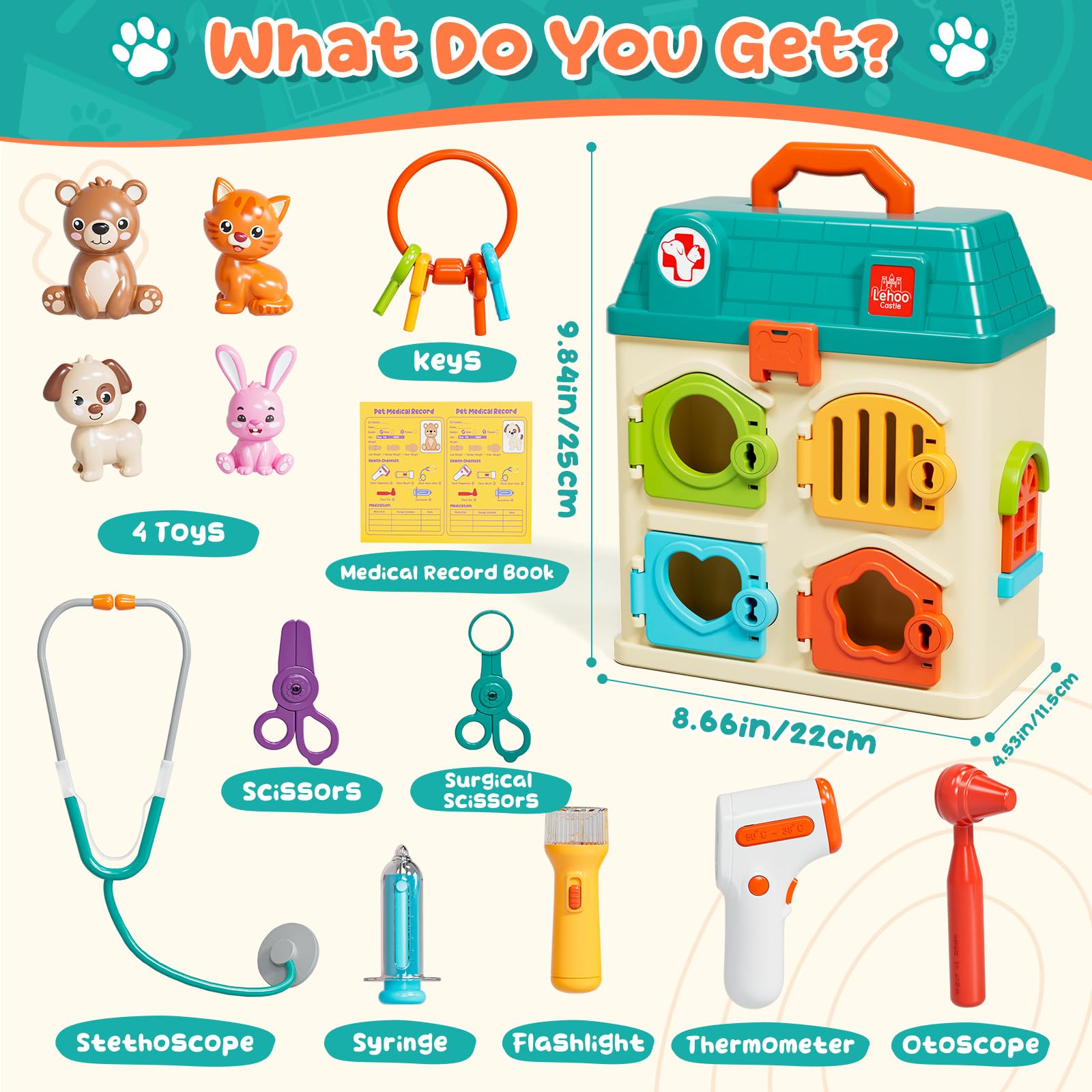 Lehoo Castle vet playset animal models invite empathetic pretend care