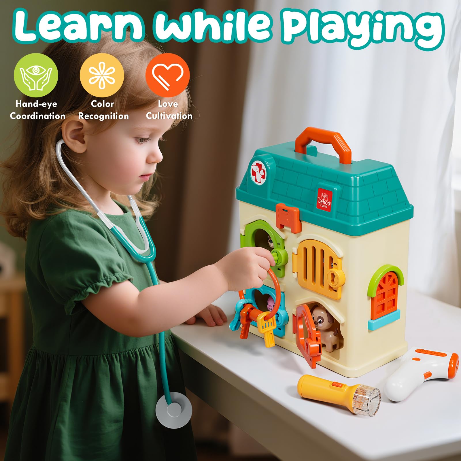Lehoo Castle vet playset roof storage keeps accessories tidy