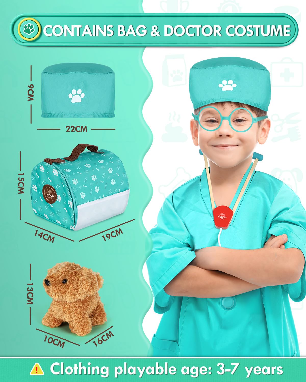 Lehoo Castle puppy dog bag keeps a patient ready for adventures.