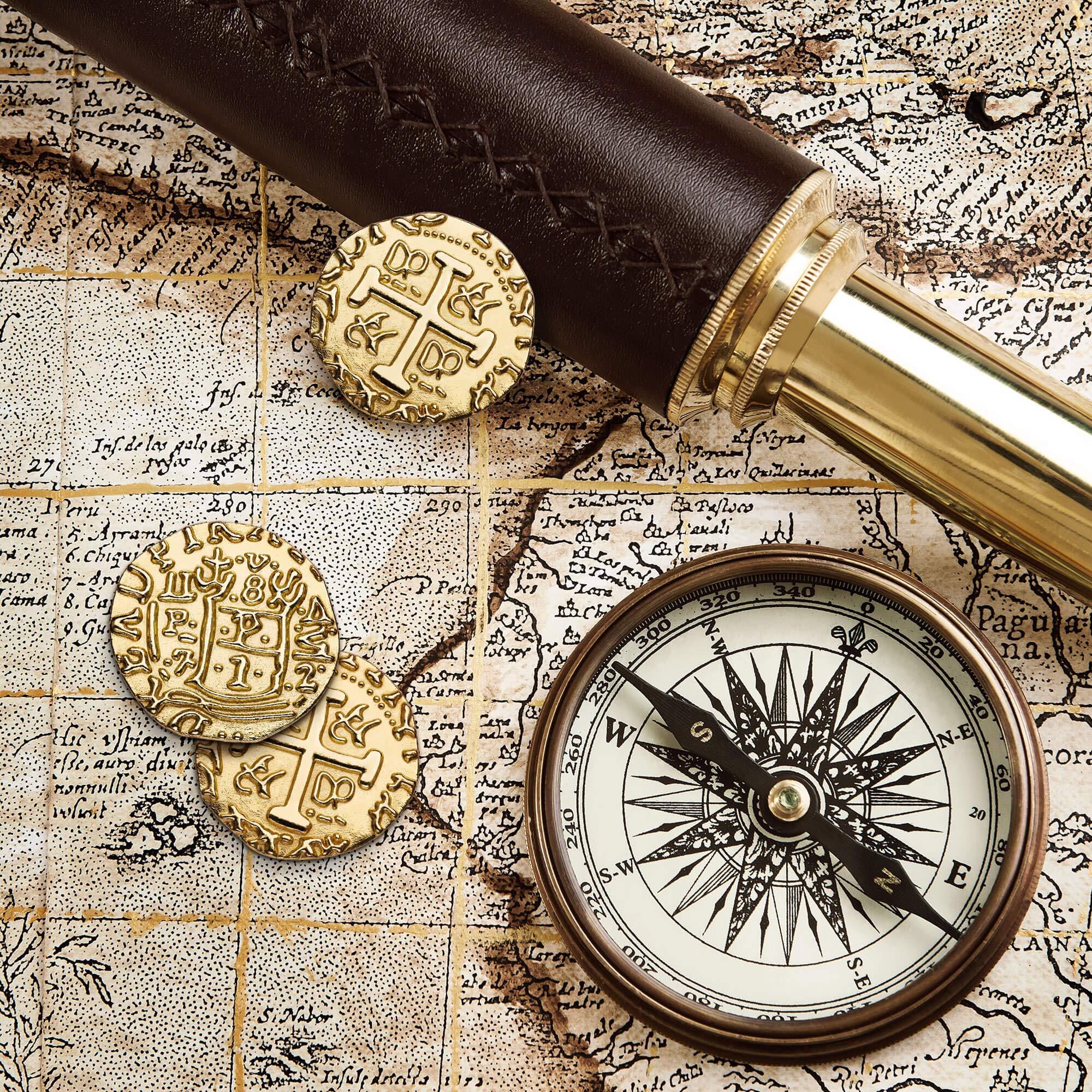 Leib Games metal pirate coins cosplay accessory adds realistic gold glow to outfits
