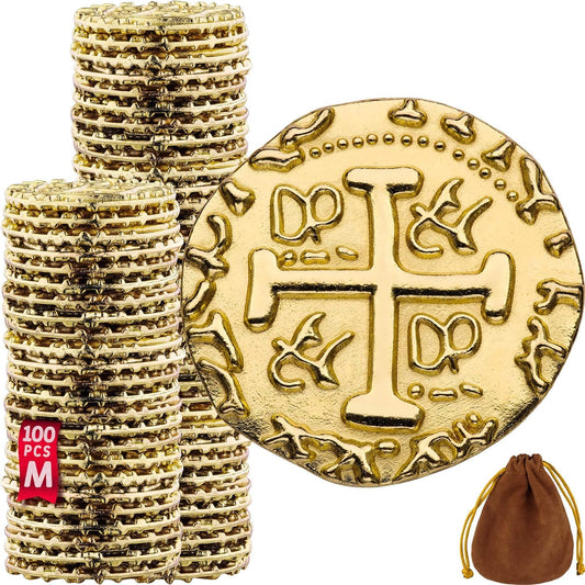 Leib Games pirate coins in gold for treasure-themed decor and party ambiance.