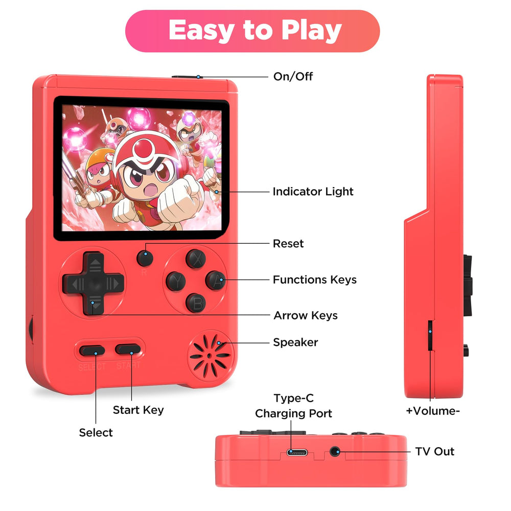 Leingee mini handheld FC game console side ports for easy charging and connection