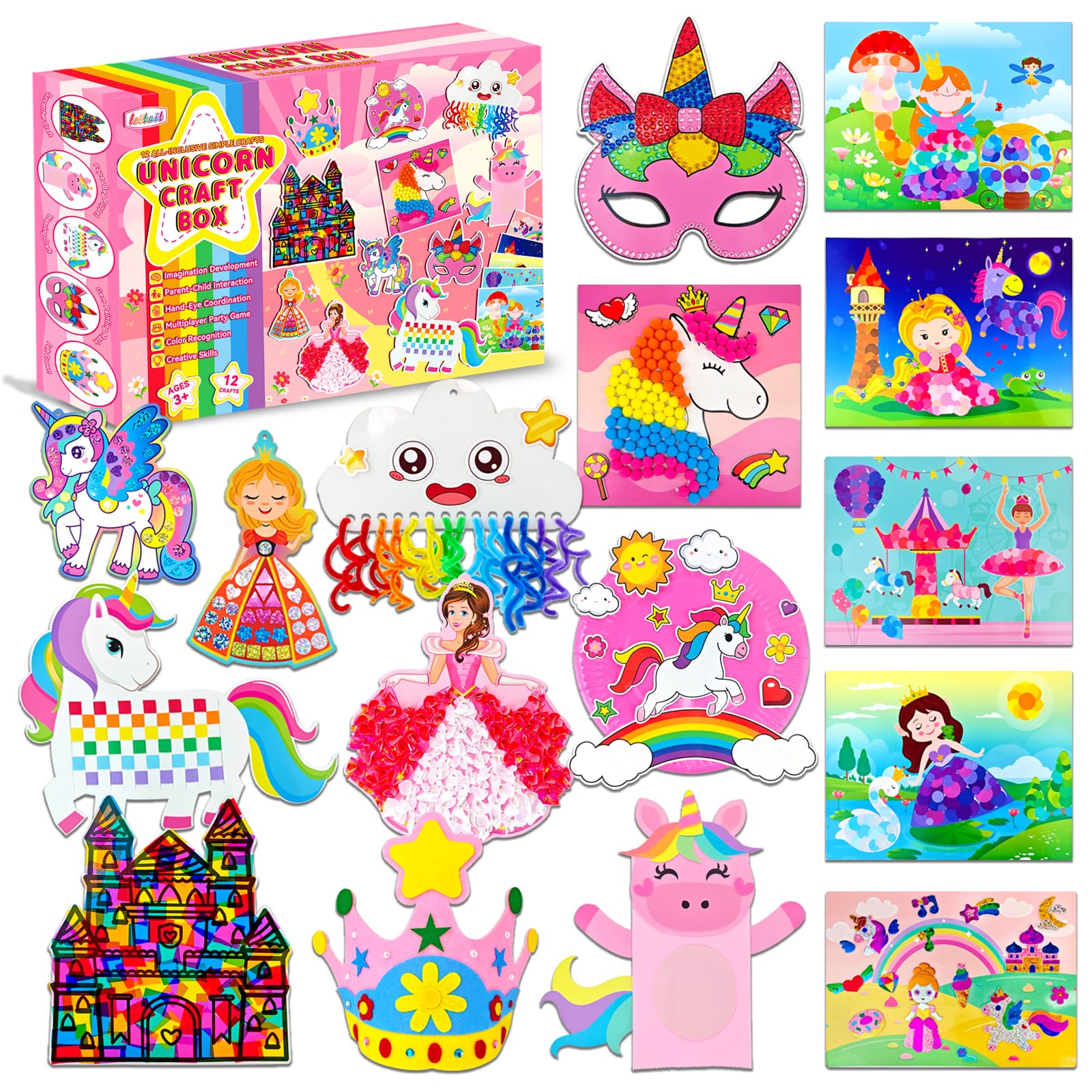 Leitait Unicorn Craft Box cover displays 12 projects for mess-free travel fun