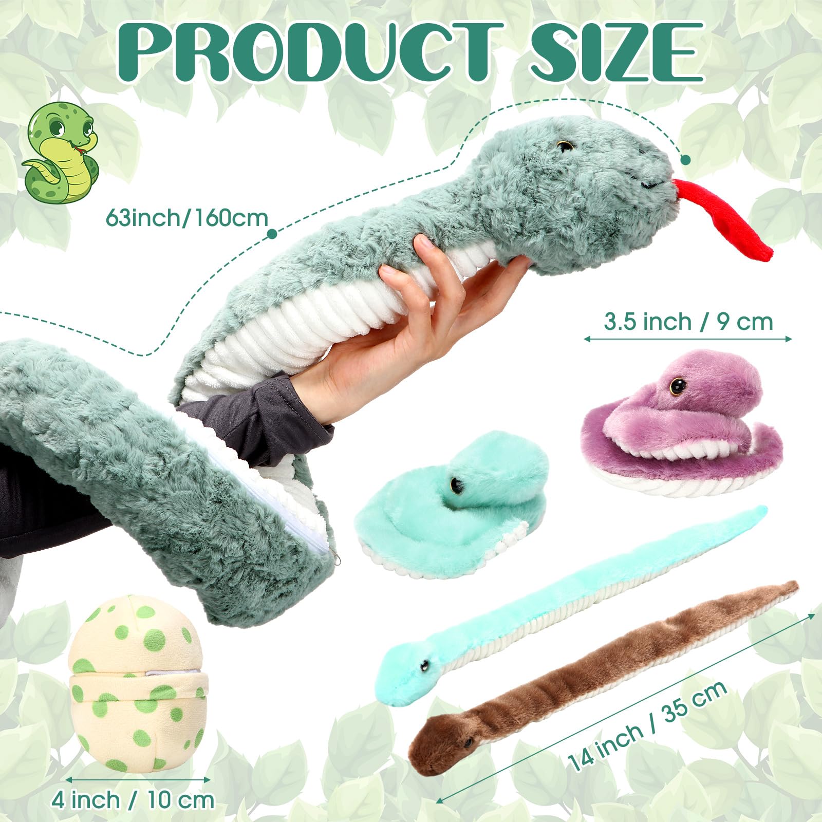 Leitee giant snake with four colored babies, ideal for storytelling and imaginative play.