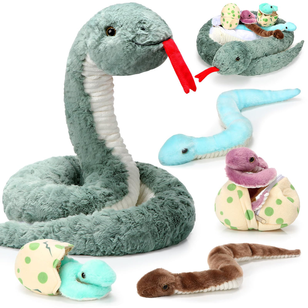 Leitee Giant Snake 63-inch plush with babies, a cuddle-worthy statement piece for playtime.